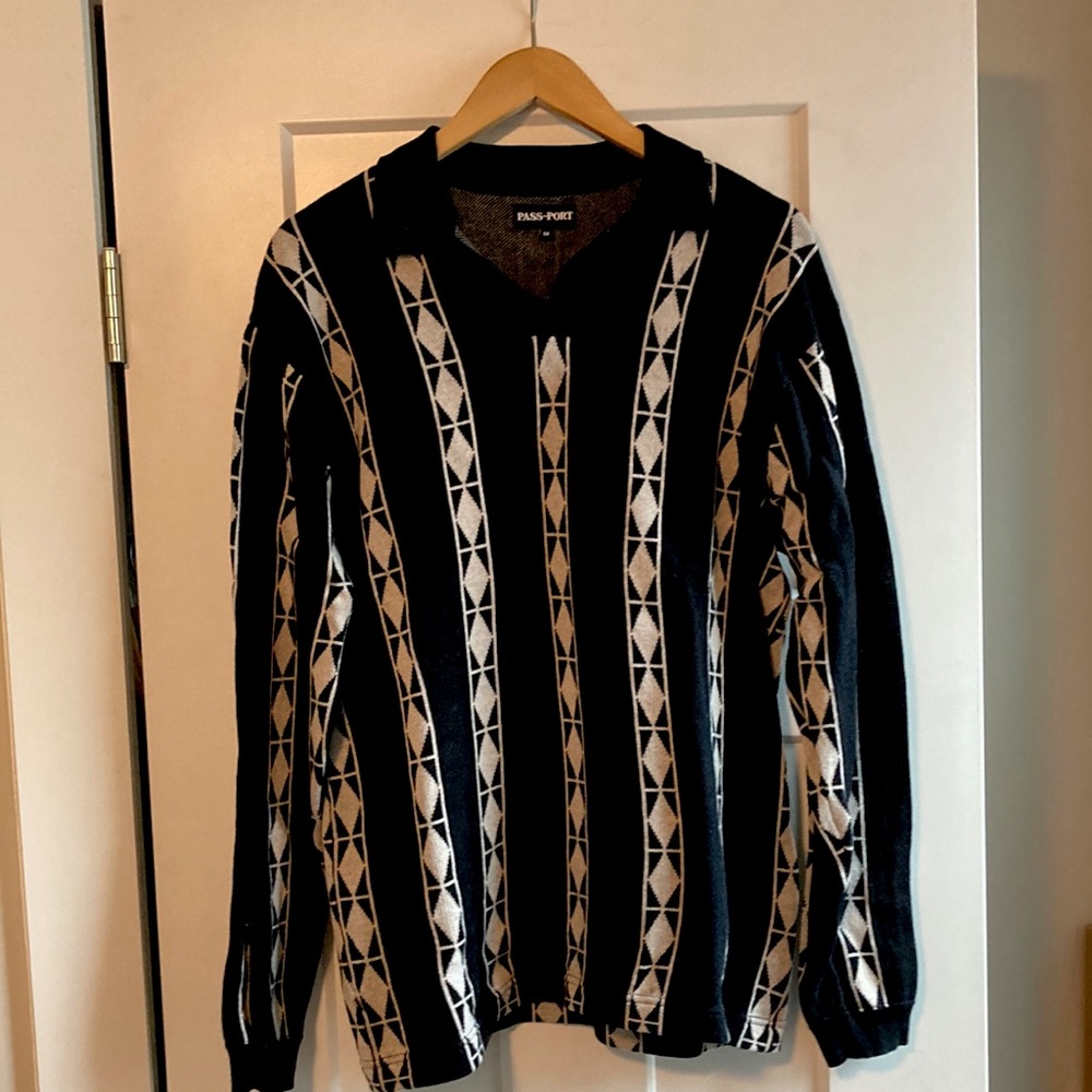 Pass~Port Knitted Longsleeve Knit Polo, Size Medium